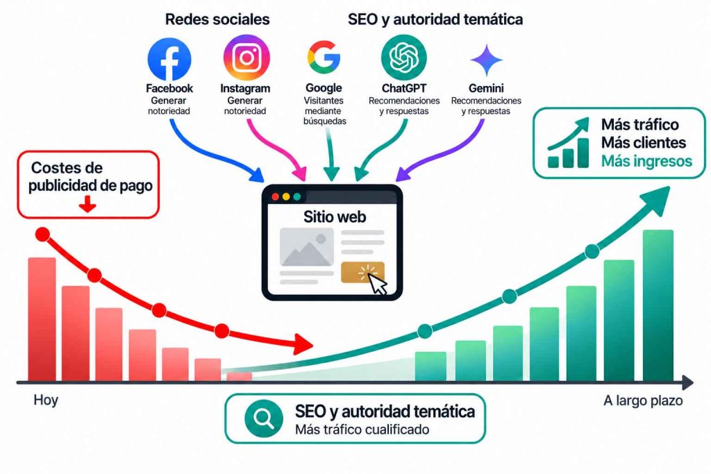 Grafico de costes de seo y de ads