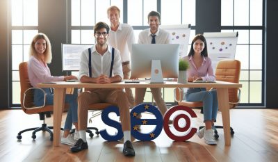 Un equipo de profesionales de SEO trabajando en una oficina en Mallorca